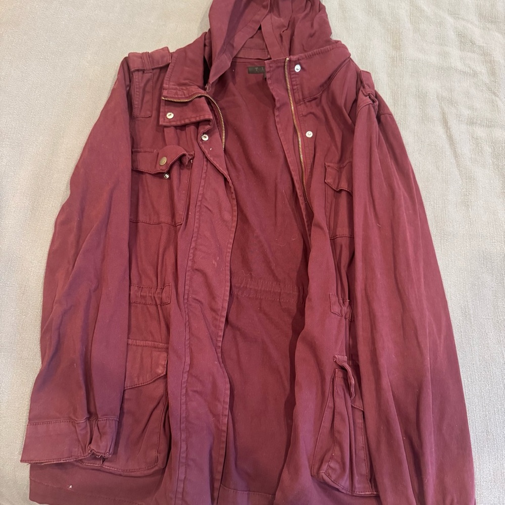 Burgundy Jacket with Removable Hood